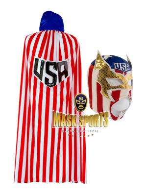 Sin Cara stripes mask & USA flag solid cape with logo