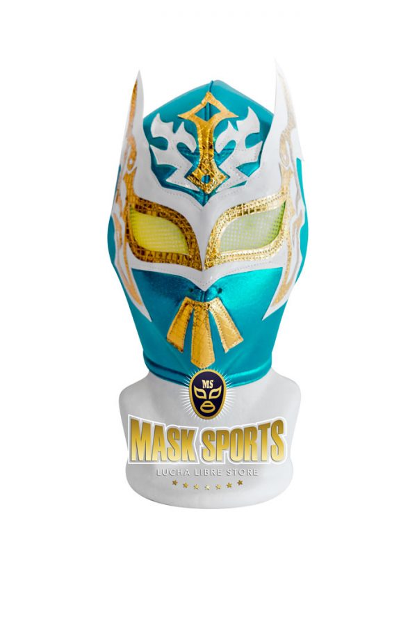 Sin Cara turquoise white and gold wrestling mask