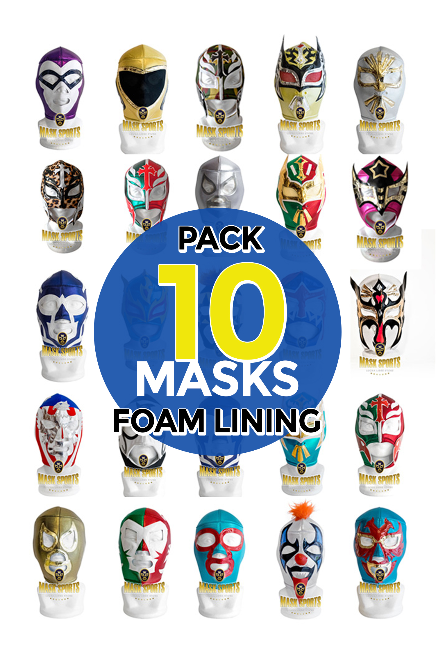 Wholesale Foam lining pack of 10 lucha libre assorted masks - Masksports